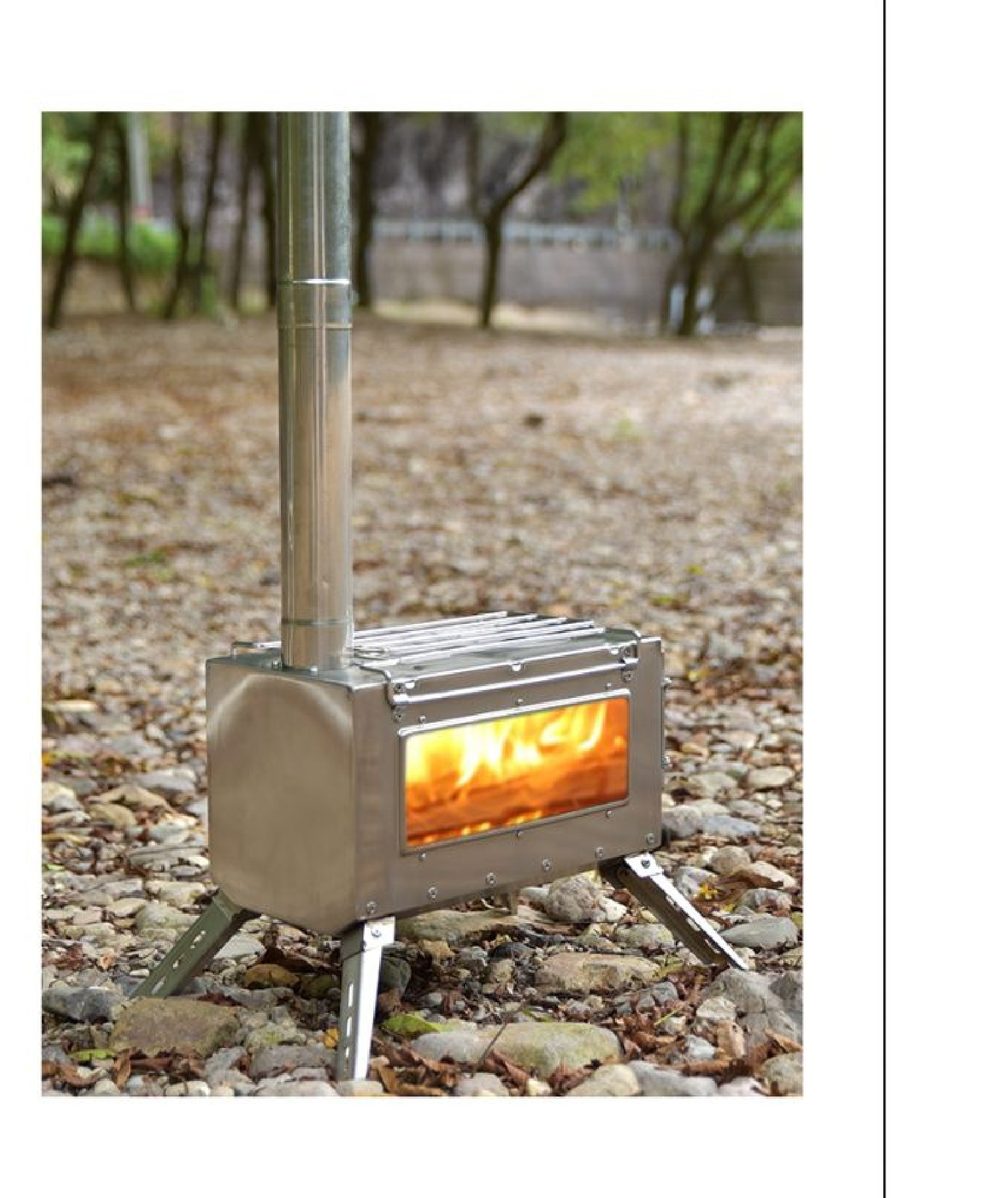 Wood-burning tent stove with glass door